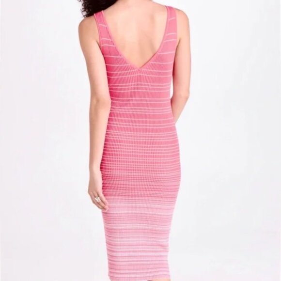 NWOT Staud Dana Dress Pink White Striped Ribbed Knit MIDI V-Neck Sleeveless XS - Picture 4 of 9